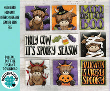 Load image into Gallery viewer, Halloween Highland Interchangeable Leaning Sign File SVG, Glowforge Tiered Tray, Witch, Farm, Barn, Bat, Pumpkin, LuckyHeartDesignsCo
