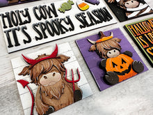 Load image into Gallery viewer, Halloween Highland Interchangeable Leaning Sign File SVG, Glowforge Tiered Tray, Witch, Farm, Barn, Bat, Pumpkin, LuckyHeartDesignsCo
