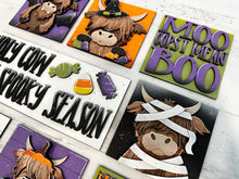 Load image into Gallery viewer, Halloween Highland Interchangeable Leaning Sign File SVG, Glowforge Tiered Tray, Witch, Farm, Barn, Bat, Pumpkin, LuckyHeartDesignsCo
