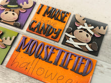 Load image into Gallery viewer, Halloween Moose MINI Interchangeable Leaning Sign File SVG, Pumpkin, Witch, Devil, Halloween Tiered Tray Glowforge, LuckyHeartDesignsCo
