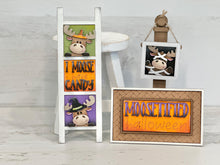 Load image into Gallery viewer, Halloween Moose MINI Interchangeable Leaning Sign File SVG, Pumpkin, Witch, Devil, Halloween Tiered Tray Glowforge, LuckyHeartDesignsCo
