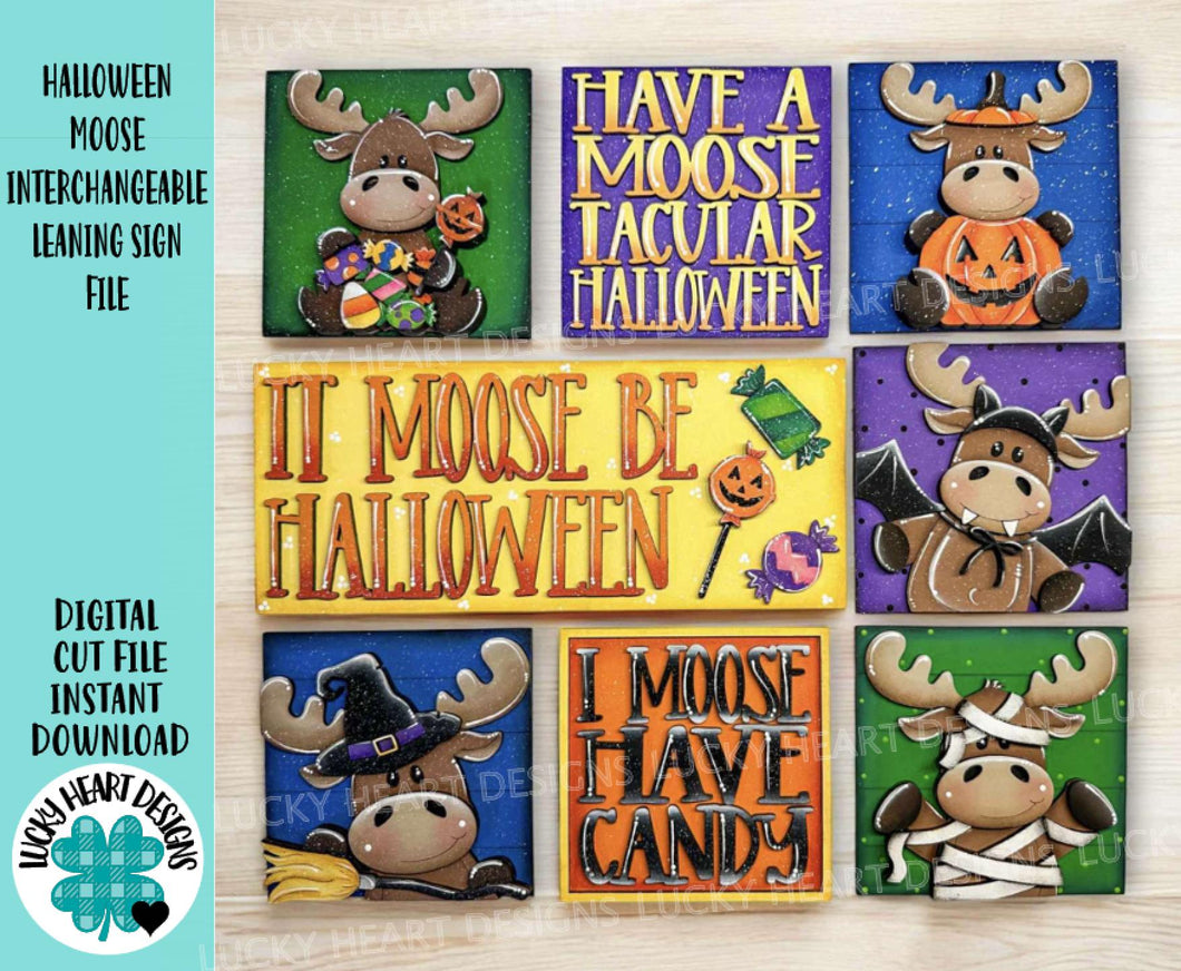 Halloween Moose Interchangeable Leaning Sign File SVG, Glowforge Tiered Tray, Witch, Farm, Barn, Bat, Pumpkin, LuckyHeartDesignsCo