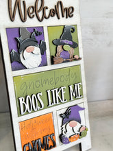 Load image into Gallery viewer, Gnome Halloween Witch MINI Interchangeable Leaning Sign File SVG, Pumpkin, Devil, Halloween Tiered Tray Glowforge, LuckyHeartDesignsCo
