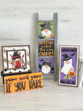 Load image into Gallery viewer, Gnome Halloween Witch Interchangeable Leaning Sign File SVG, Glowforge Tiered Tray, Ghost, Devil, Candy, Bat, Dracula, LuckyHeartDesignsCo
