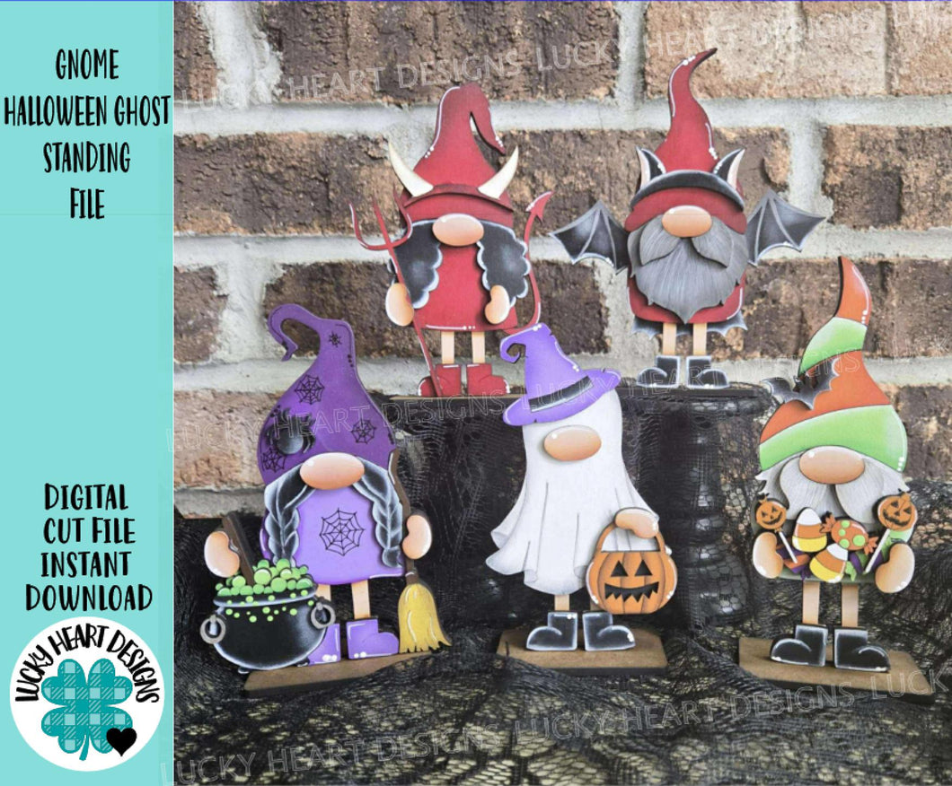 Gnome Halloween Ghost Standing File SVG, Glowforge, Tiered Tray, Mummy, Pumpkin, Witch, Cat, Vampire, LuckyHeartDesignsCo
