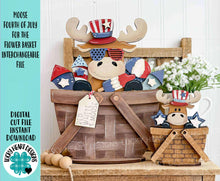 Load image into Gallery viewer, Moose Fourth of July For The Flower Basket Interchangeable File SVG, America, USA, Tiered Tray, TINY, Glowforge, LuckyHeartDesignsCo
