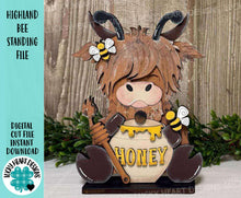 Load image into Gallery viewer, Highland BEE Standing File SVG, Honey, Bumble, Farm, Cow, Beehive, Tiered Tray Glowforge, LuckyHeartDesignsCo
