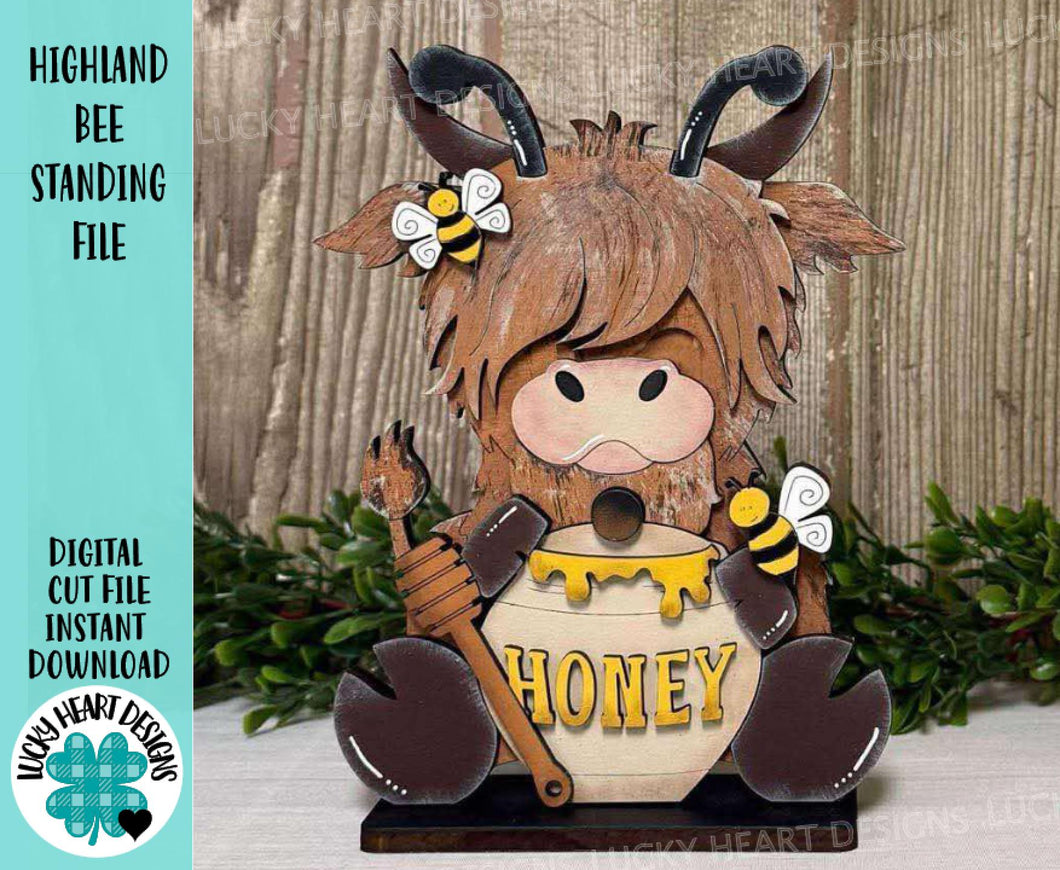 Highland BEE Standing File SVG, Honey, Bumble, Farm, Cow, Beehive, Tiered Tray Glowforge, LuckyHeartDesignsCo