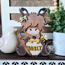 Load image into Gallery viewer, Highland BEE Standing File SVG, Honey, Bumble, Farm, Cow, Beehive, Tiered Tray Glowforge, LuckyHeartDesignsCo
