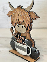 Load image into Gallery viewer, Coffee Mug Highland Standing File SVG, Snowflake, Cow, Farm, Hot Cocoa, Chocolate, Cook, Tiered Tray, Glowforge, LuckyHeartDesignsCo
