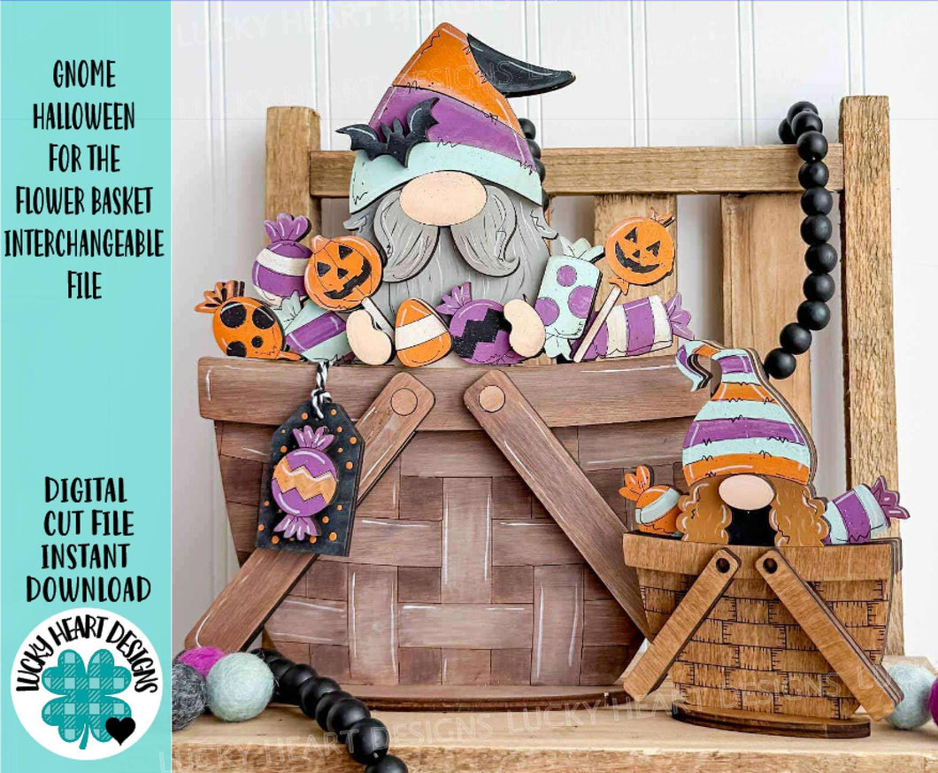Gnome Halloween or The Flower Basket Interchangeable File SVG, TINY Witch, Candy, Mummy, Trick, Tiered Tray, Glowforge, LuckyHeartDesignsCo