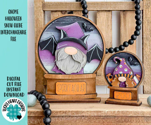 Gnome Halloween Snow Globe Interchangeable File SVG, TINY Glowforge, Bat, Pumpkin Fall, Candy, Mummy, Trick Or Treat, LuckyHeartDesignsCo