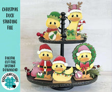 Load image into Gallery viewer, Christmas Duck Standing Tiered Tray File SVG, Glowforge Candy Cane, Reindeer, Rudolph, Santa, Tier Tray, LuckyHeartDesignsCo
