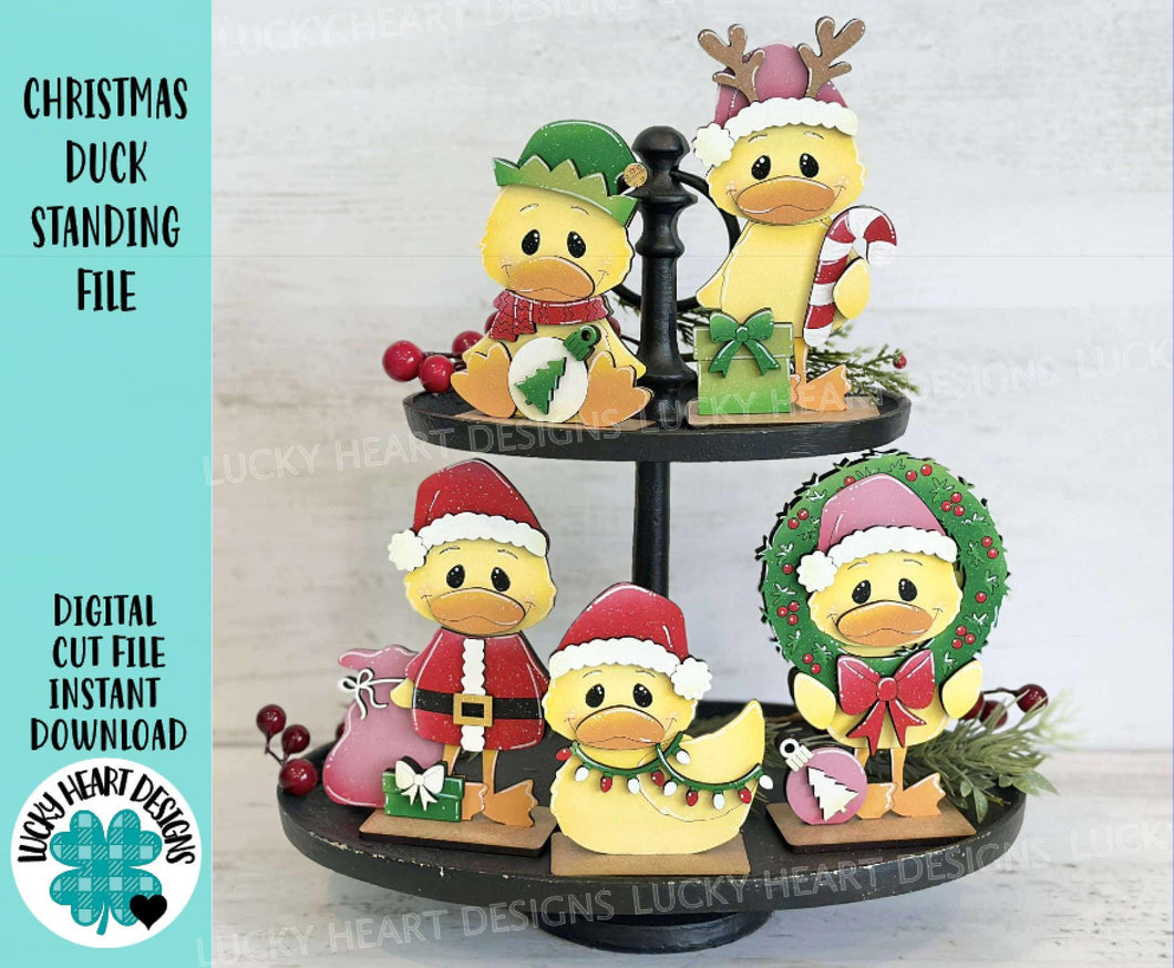 Christmas Duck Standing Tiered Tray File SVG, Glowforge Candy Cane, Reindeer, Rudolph, Santa, Tier Tray, LuckyHeartDesignsCo