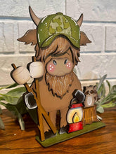 Load image into Gallery viewer, Highland Camping Standing File SVG, Glowforge, Cow, Fishing, Camping, S&#39;mores, Farm, Raccoon, Tiered Tray LuckyHeartDesignsCo
