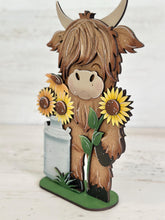 Load image into Gallery viewer, Highland Sunflower Milk Jug Standing File SVG, Glowforge, Cow, Summer, Fall, Flower, Farm, Tiered Tray LuckyHeartDesignsCo
