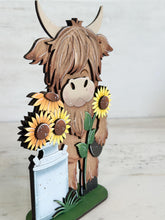 Load image into Gallery viewer, Highland Sunflower Milk Jug Standing File SVG, Glowforge, Cow, Summer, Fall, Flower, Farm, Tiered Tray LuckyHeartDesignsCo
