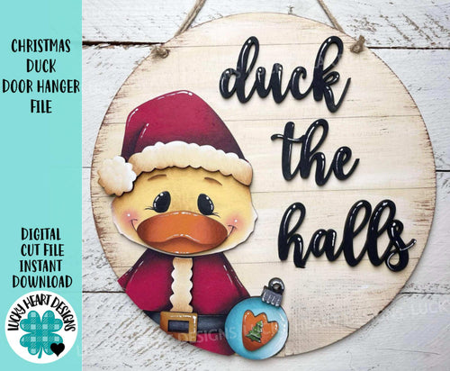 Christmas Duck Door Hanger File SVG, Santa, Glowforge Farm, LuckyHeartDesignsCo