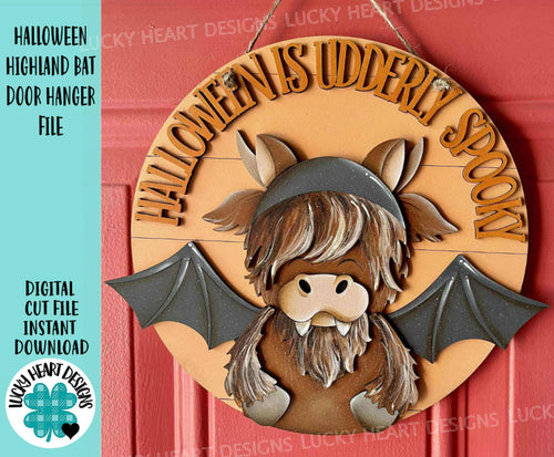 Halloween Highland Bat Door Hanger File SVG, Farm Glowforge, Dracula, Trick or Treat, Sign, Witch, LuckyHeartDesignsCo