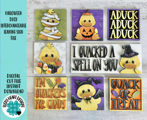 Halloween Duck Interchangeable Leaning Sign File SVG, Glowforge Tiered Tray, Vampire, Pumpkin, Candy, Witch, Mummy, LuckyHeartDesignsCo