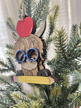 Load image into Gallery viewer, Highland Teacher Apple Christmas Ornament File SVG, Glowforge, Farm, School, Pencil, Classroom, Gift, Present, LuckyHeartDesignsCo
