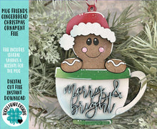 Load image into Gallery viewer, Mug Friends Gingerbread Christmas Ornament File SVG, Santa, Winter, Cocoa, Coffee, Cup, Cookie, Baking, Glowforge, LuckyHeartDesignsCo
