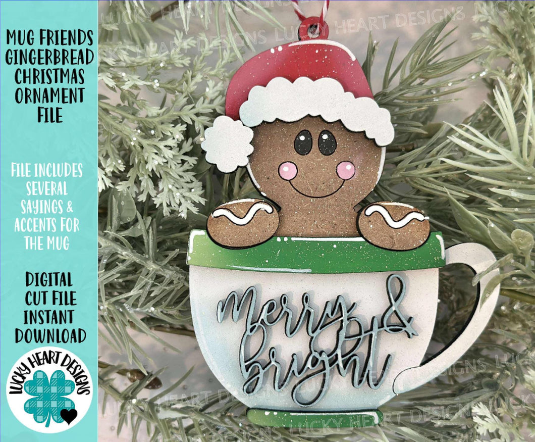 Mug Friends Gingerbread Christmas Ornament File SVG, Santa, Winter, Cocoa, Coffee, Cup, Cookie, Baking, Glowforge, LuckyHeartDesignsCo