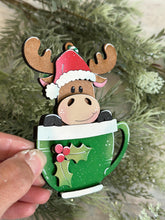 Load image into Gallery viewer, Mug Friends Moose Christmas Ornament File SVG, Santa, Winter, Cocoa, Coffee, Cup, Glowforge, LuckyHeartDesignsCo
