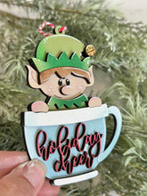 Load image into Gallery viewer, Mug Friends Elf Christmas Ornament File SVG, Santa, Winter, Cocoa, Coffee, Cup, Craft, Glowforge, LuckyHeartDesignsCo
