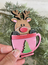 Load image into Gallery viewer, Mug Friends Reindeer Christmas Ornament File SVG, Santa, Winter, Cocoa, Coffee, Cup, Rudolph, Glowforge, LuckyHeartDesignsCo
