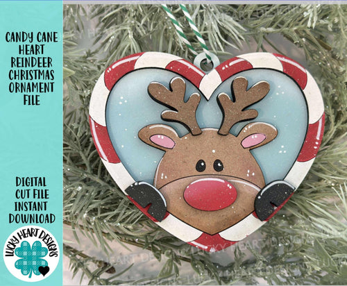 Candy Cane Heart Reindeer Christmas Ornament Friends File SVG, Craft, Kids, Santa, Rudolph, Moose, Glowforge, LuckyHeartDesignsCo