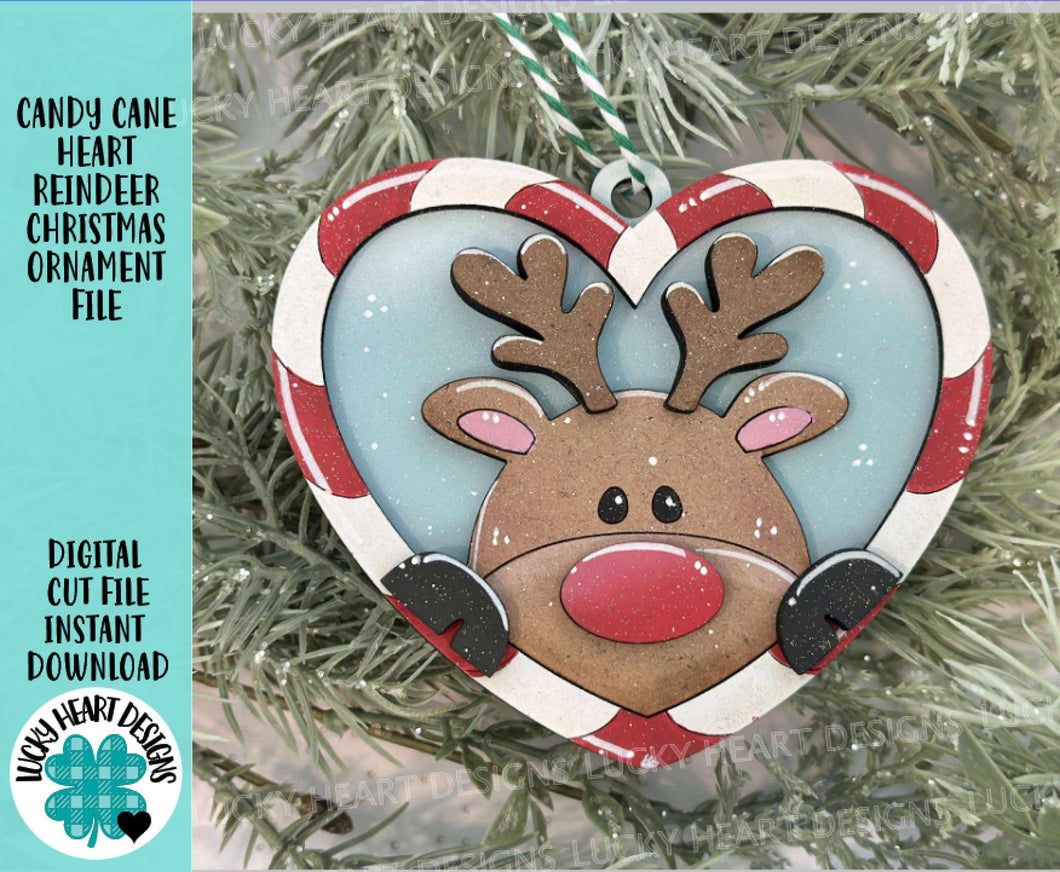 Candy Cane Heart Reindeer Christmas Ornament Friends File SVG, Craft, Kids, Santa, Rudolph, Moose, Glowforge, LuckyHeartDesignsCo