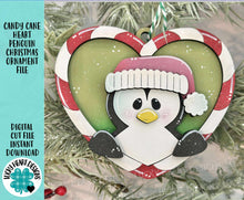 Load image into Gallery viewer, Candy Cane Heart Penguin Christmas Ornament Friends File SVG, Craft, Kids, Santa, Winter, Glowforge, LuckyHeartDesignsCo
