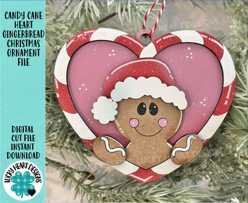 Candy Cane Heart Gingerbread Man Christmas Ornament Friends File SVG, Craft, Kids, Santa, Glowforge, LuckyHeartDesignsCo