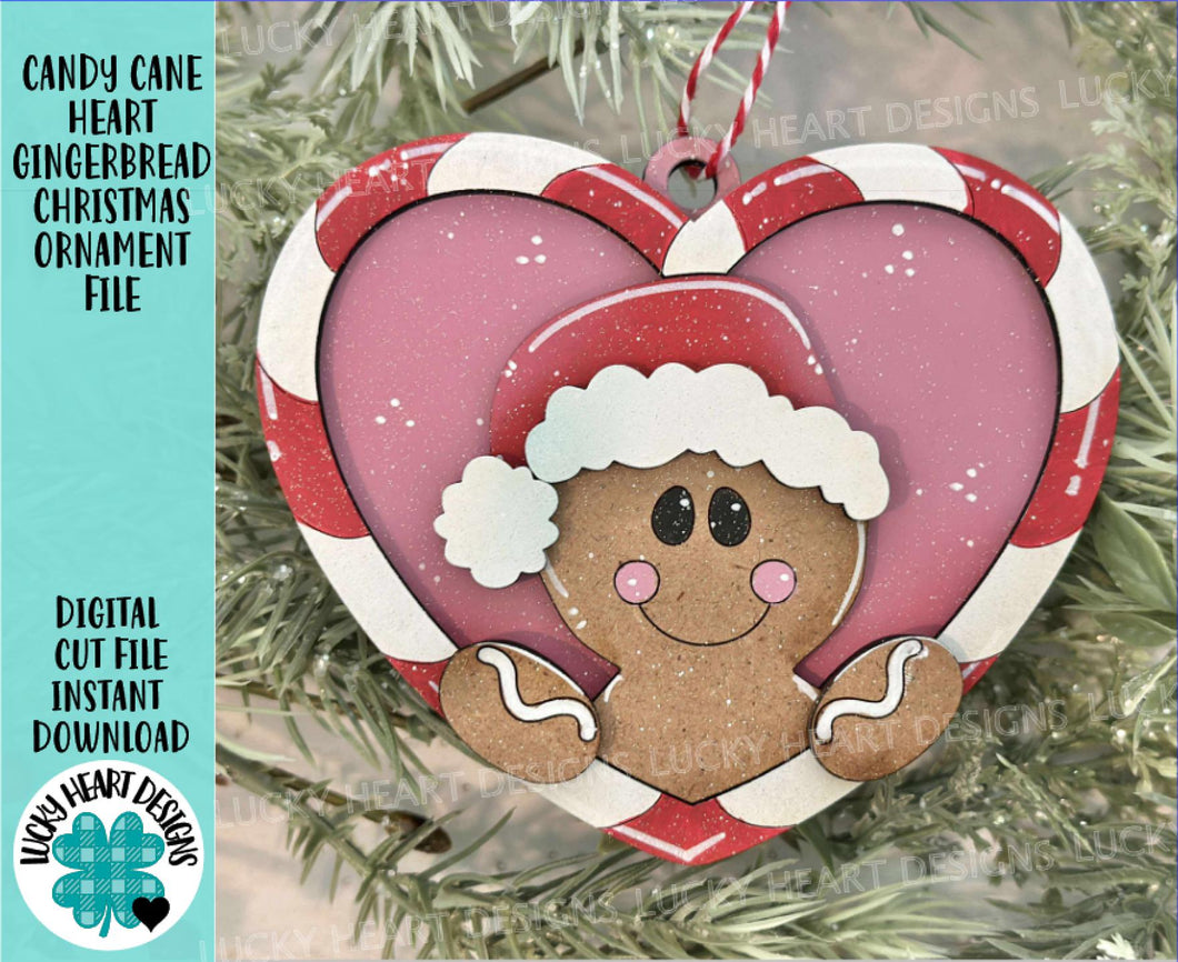 Candy Cane Heart Gingerbread Man Christmas Ornament Friends File SVG, Craft, Kids, Santa, Glowforge, LuckyHeartDesignsCo