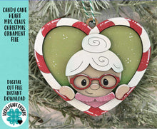 Load image into Gallery viewer, Candy Cane Heart Mrs. Claus Christmas Ornament Friends File SVG, Craft, Kids, Santa, Glowforge, Bakery, LuckyHeartDesignsCo

