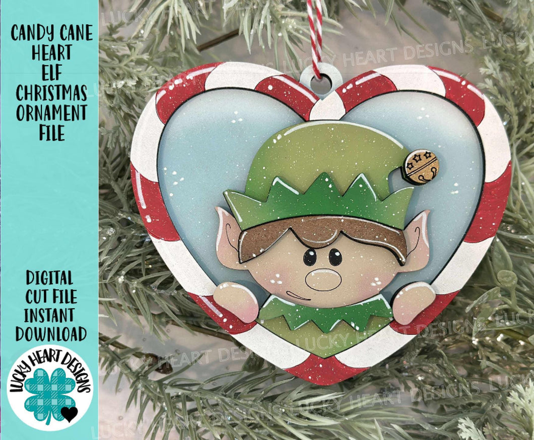 Candy Cane Heart Elf Christmas Ornament Friends File SVG, Craft, Kids, Santa, Glowforge, Workshop, LuckyHeartDesignsCo