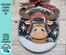 Load image into Gallery viewer, Moose Winter Christmas Ornament File SVG, Santa Candy Cane Presents Hat, Snowflakes, Tiered Tray, Glowforge, LuckyHeartDesignsCo
