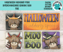 Load image into Gallery viewer, Halloween Highland MINI Interchangeable Leaning Sign File SVG, Pumpkin, Witch, Devil, Halloween Tiered Tray Glowforge, LuckyHeartDesignsCo

