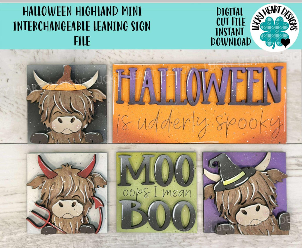 Halloween Highland MINI Interchangeable Leaning Sign File SVG, Pumpkin, Witch, Devil, Halloween Tiered Tray Glowforge, LuckyHeartDesignsCo
