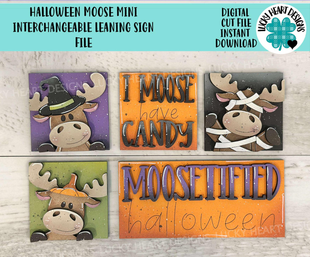 Halloween Moose MINI Interchangeable Leaning Sign File SVG, Pumpkin, Witch, Devil, Halloween Tiered Tray Glowforge, LuckyHeartDesignsCo