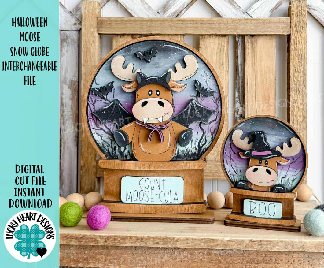 Halloween Moose Snow Globe Interchangeable File SVG, TINY Glowforge, Pumpkin Fall, Bat, Witch, Trick Or Treat, LuckyHeartDesignsCo