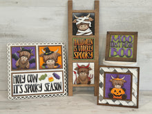Load image into Gallery viewer, Halloween Highland Interchangeable Leaning Sign File SVG, Glowforge Tiered Tray, Witch, Farm, Barn, Bat, Pumpkin, LuckyHeartDesignsCo
