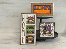 Load image into Gallery viewer, Halloween Highland MINI Interchangeable Leaning Sign File SVG, Pumpkin, Witch, Devil, Halloween Tiered Tray Glowforge, LuckyHeartDesignsCo
