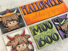 Load image into Gallery viewer, Halloween Highland MINI Interchangeable Leaning Sign File SVG, Pumpkin, Witch, Devil, Halloween Tiered Tray Glowforge, LuckyHeartDesignsCo
