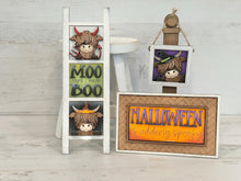 Load image into Gallery viewer, Halloween Highland MINI Interchangeable Leaning Sign File SVG, Pumpkin, Witch, Devil, Halloween Tiered Tray Glowforge, LuckyHeartDesignsCo
