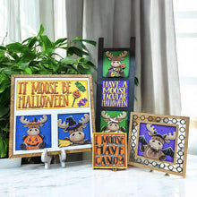 Load image into Gallery viewer, Halloween Moose Interchangeable Leaning Sign File SVG, Glowforge Tiered Tray, Witch, Farm, Barn, Bat, Pumpkin, LuckyHeartDesignsCo
