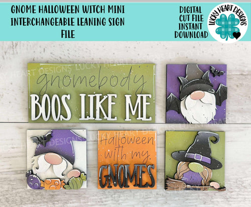 Gnome Halloween Witch MINI Interchangeable Leaning Sign File SVG, Pumpkin, Devil, Halloween Tiered Tray Glowforge, LuckyHeartDesignsCo