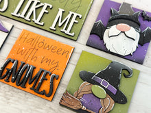 Load image into Gallery viewer, Gnome Halloween Witch MINI Interchangeable Leaning Sign File SVG, Pumpkin, Devil, Halloween Tiered Tray Glowforge, LuckyHeartDesignsCo
