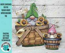 Load image into Gallery viewer, Gnome Sunflower For The Flower Basket Interchangeable File SVG, TINY Flower Floral Summer Fall Tiered Tray Glowforge, LuckyHeartDesignsCo
